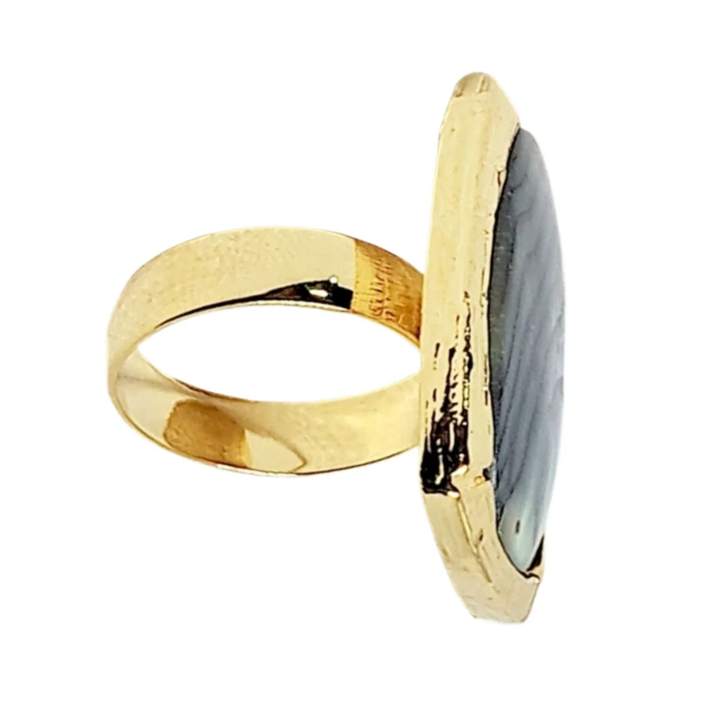 Gold Tone Adjustable Ring with Abalone Shell Inlay